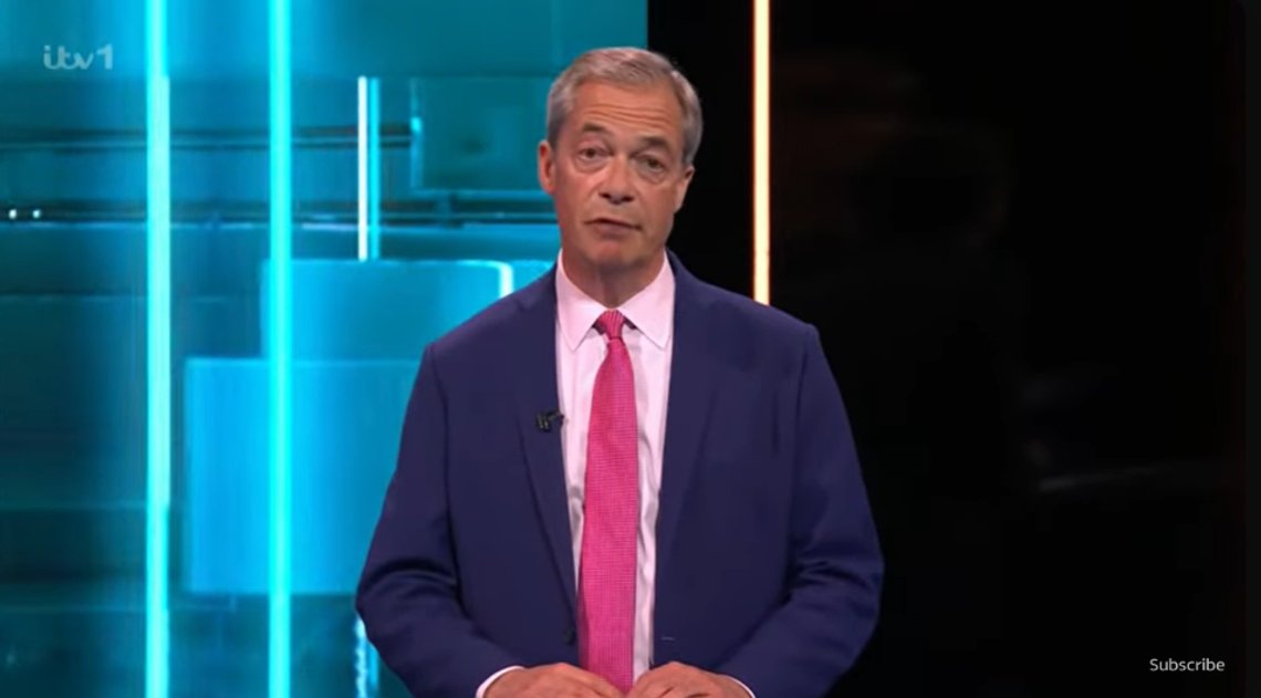 Reform UKs leder Nigel Farage koste seg på dagens partilederdebatt på ITV. Stillvilde/ ITV Reform UKs leder Nigel Farage koste seg på dagens partilederdebatt på ITV. Stillvilde/ ITV