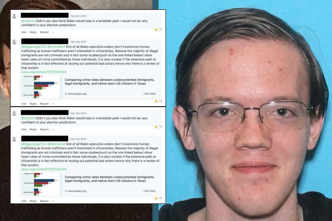 Gjerningsmannen Thomas Crooks er antatt å ha hatt en konto på den sosiale medieplattformen Gab. Der viste han støtte til president Joe Biden. Gjerningsmannen Thomas Crooks er antatt å ha hatt en konto på den sosiale medieplattformen Gab. Der viste han støtte til president Joe Biden.