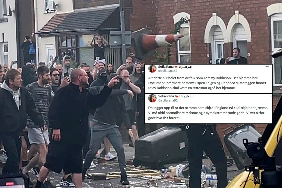 Opptøyer i Southport den 30. juli etter knivdrapene som ryster landet. (Richard McCarthy/PA via AP) Opptøyer i Southport den 30. juli etter knivdrapene som ryster landet. (Richard McCarthy/PA via AP)