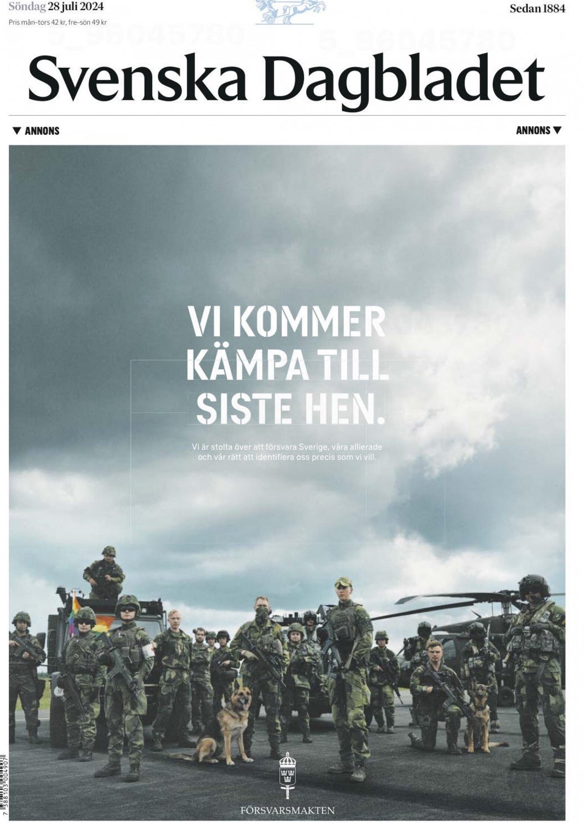 Skjermbilde av stor annonse i avisen Svenska Dagbladet. Skjermbilde av stor annonse i avisen Svenska Dagbladet.