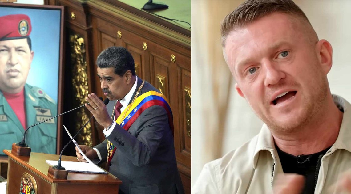Venezuelas president Nicolás Maduro og britenes opposisjonsleder, Tommy Robinson. (Foto: AP/NTB t.v./Skjermdump fra youtube-intervju med Jordan og Tammy Peterson t.h.) Venezuelas president Nicolás Maduro og britenes opposisjonsleder, Tommy Robinson. (Foto: AP/NTB t.v./Skjermdump fra youtube-intervju med Jordan og Tammy Peterson t.h.)