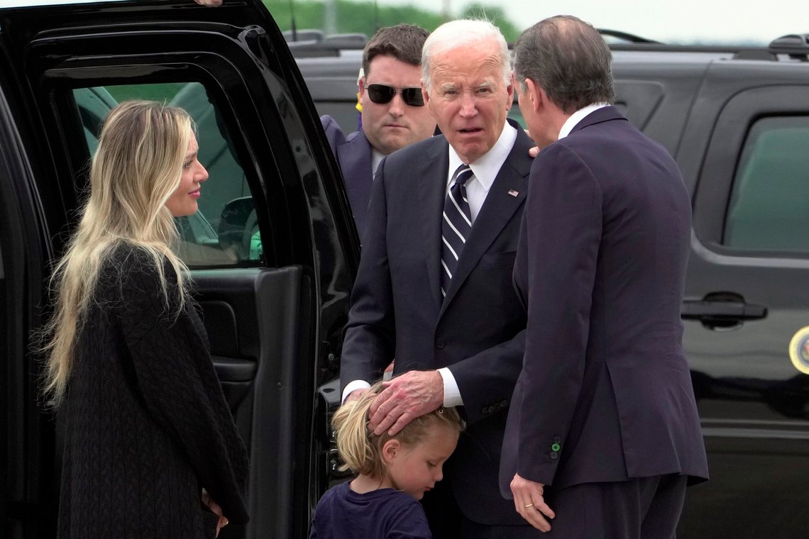 President Joe Biden talks with his son Hunter Biden and wife Melissa Cohen Biden, and grandson Beau, as he arrives Delaware Air National Guard Base in New Castle, Del., Tuesday, June 11, 2024. (AP Photo/Manuel Balce Ceneta) President Joe Biden talks with his son Hunter Biden and wife Melissa Cohen Biden, and grandson Beau, as he arrives Delaware Air National Guard Base in New Castle, Del., Tuesday, June 11, 2024. (AP Photo/Manuel Balce Ceneta)