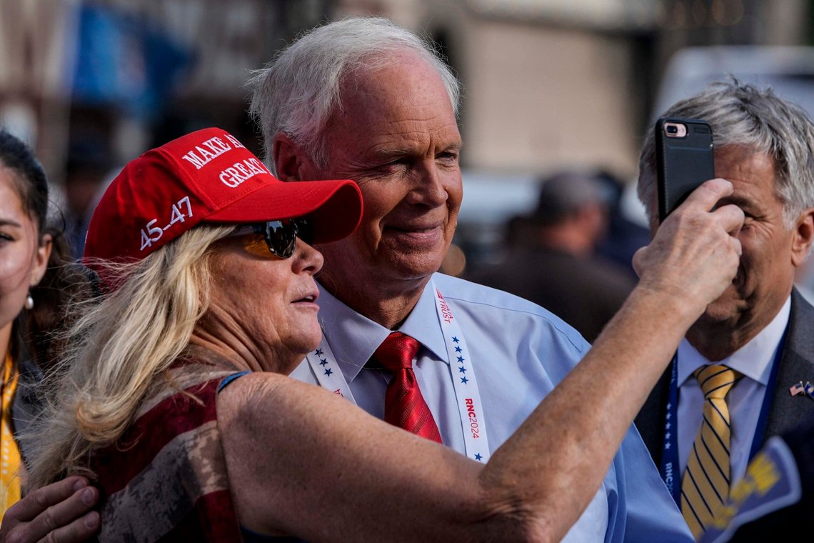 Rep. Ron Johnson, R-Wisc., has his photo taken before he enters the Fiserv Forum secure area during the third day of the 2024 Republican National Convention, Wednesday, July 17, 2024, in Milwaukee. (AP Photo/Alex Brandon) Rep. Ron Johnson, R-Wisc., has his photo taken before he enters the Fiserv Forum secure area during the third day of the 2024 Republican National Convention, Wednesday, July 17, 2024, in Milwaukee. (AP Photo/Alex Brandon)