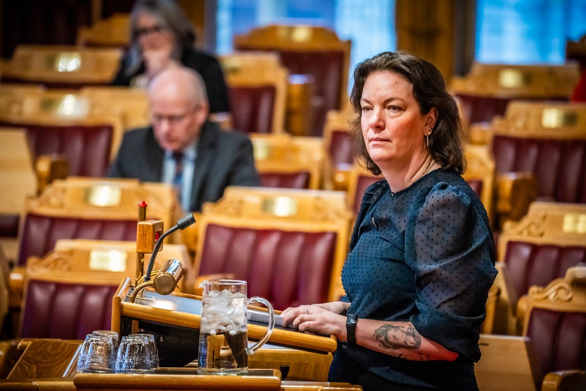 Hege Bae Nyholt ( Rødt) under muntlig spørretime i Stortinget.
Foto: Ole Berg-Rusten / NTB Hege Bae Nyholt ( Rødt) under muntlig spørretime i Stortinget.
Foto: Ole Berg-Rusten / NTB