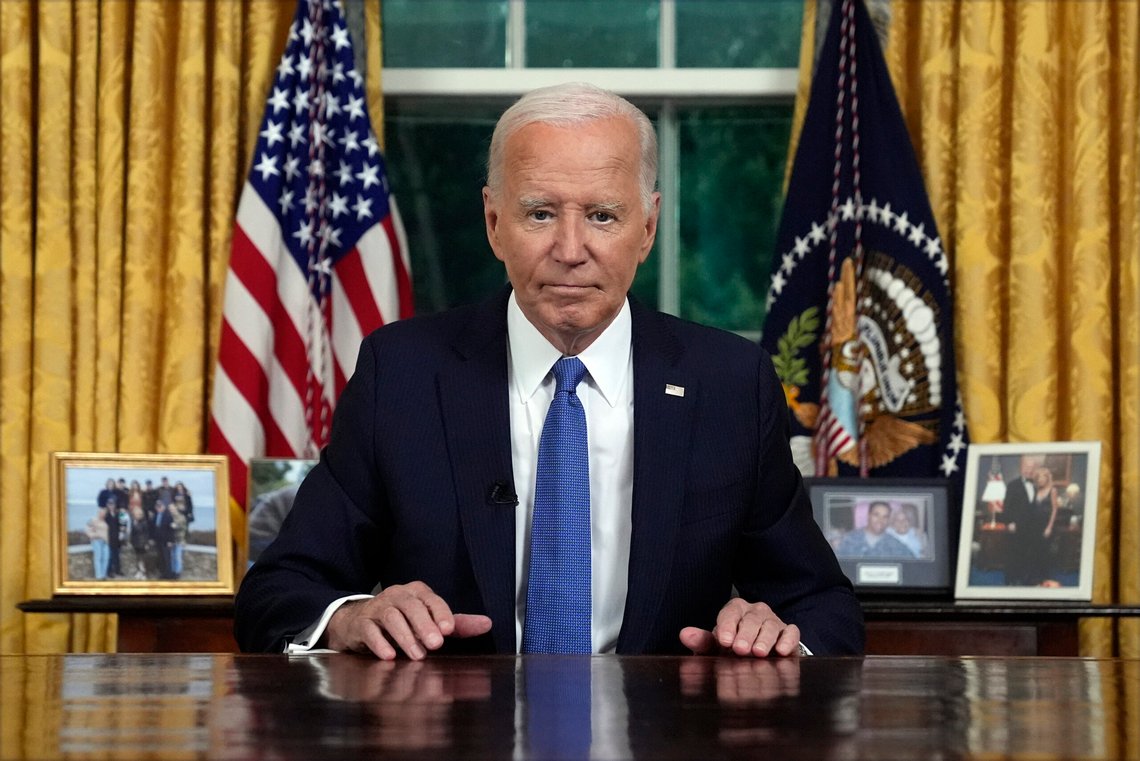 President Joe Biden pauses as he concludes his address to the nation from the Oval Office of the White House in Washington, Wednesday, July 24, 2024, about his decision to drop his Democratic presidential reelection bid. (AP Photo/Evan Vucci, Pool) President Joe Biden pauses as he concludes his address to the nation from the Oval Office of the White House in Washington, Wednesday, July 24, 2024, about his decision to drop his Democratic presidential reelection bid. (AP Photo/Evan Vucci, Pool)