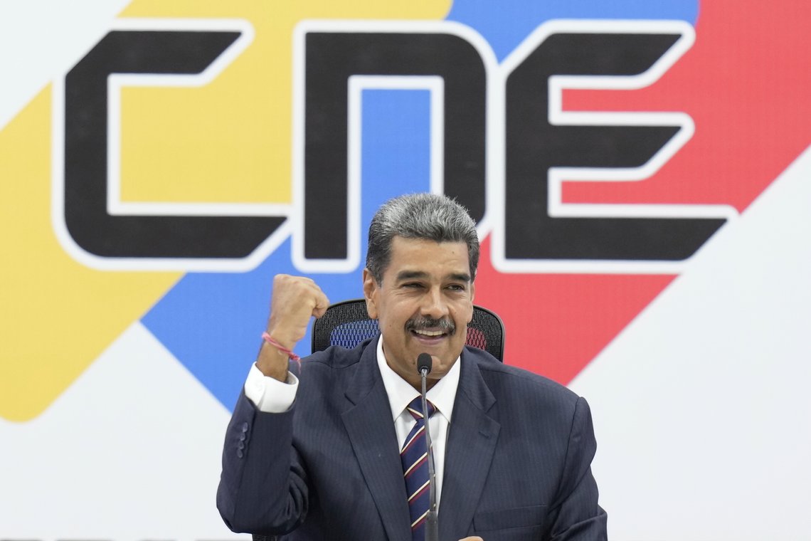Ifølge Venezuelas valgmyndigheter ble sittende president Nicolás Maduro gjenvalgt i helgen. Foto: Matias Delacroix / AP / NTB Ifølge Venezuelas valgmyndigheter ble sittende president Nicolás Maduro gjenvalgt i helgen. Foto: Matias Delacroix / AP / NTB