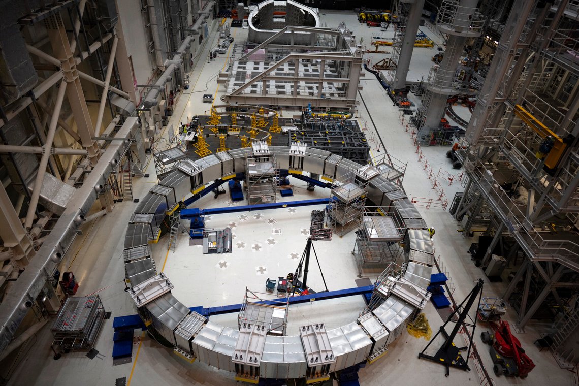 A coil component of the ITER machine is pictured at the Tokamak complex in Saint-Paul-Lez-Durance, France, Thursday, Sept. 9, 2021. Scientists at the International Thermonuclear Experimental Reactor in southern France took delivery of the first part of a massive magnet so strong its American manufacturer claims it can lift an aircraft carrier. (AP Photo/Daniel Cole) A coil component of the ITER machine is pictured at the Tokamak complex in Saint-Paul-Lez-Durance, France, Thursday, Sept. 9, 2021. Scientists at the International Thermonuclear Experimental Reactor in southern France took delivery of the first part of a massive magnet so strong its American manufacturer claims it can lift an aircraft carrier. (AP Photo/Daniel Cole)