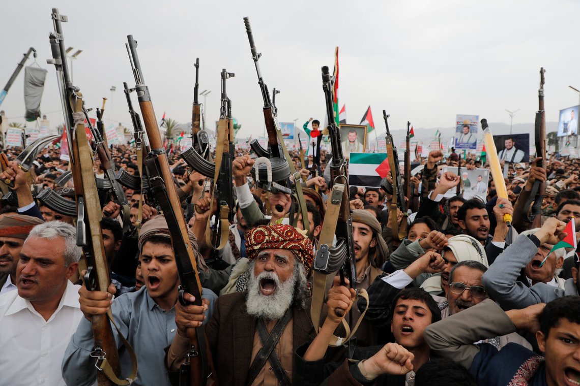 Houthi supporters attend a rally against the U.S. and Israel in Sanaa, Yemen, on Friday, July 19, 2024. (AP Photo/Osamah Abdulrahman) Houthi supporters attend a rally against the U.S. and Israel in Sanaa, Yemen, on Friday, July 19, 2024. (AP Photo/Osamah Abdulrahman)