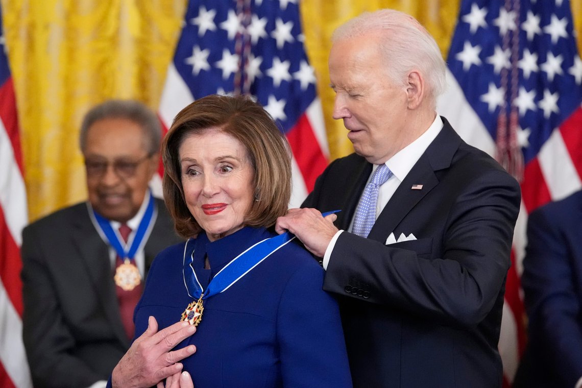 President Joe Biden awards the nation's highest civilian honor, the Presidential Medal of Freedom, to Rep. Nancy Pelosi, D-Calif., during a ceremony in the East Room of the White House, Friday, May 3, 2024, in Washington. (AP Photo/Alex Brandon) President Joe Biden awards the nation's highest civilian honor, the Presidential Medal of Freedom, to Rep. Nancy Pelosi, D-Calif., during a ceremony in the East Room of the White House, Friday, May 3, 2024, in Washington. (AP Photo/Alex Brandon)