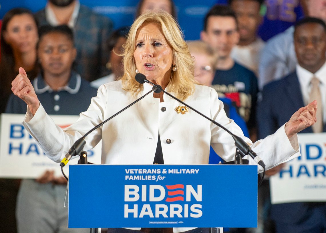 First lady Jill Biden speaks during an event at The American Legion Post 111 as she campaigns for her husband, President Joe Biden, on Monday, July 8, 2024, in Seminole Heights, Fla. (Dylan Townsend/Tampa Bay Times via AP) First lady Jill Biden speaks during an event at The American Legion Post 111 as she campaigns for her husband, President Joe Biden, on Monday, July 8, 2024, in Seminole Heights, Fla. (Dylan Townsend/Tampa Bay Times via AP)
