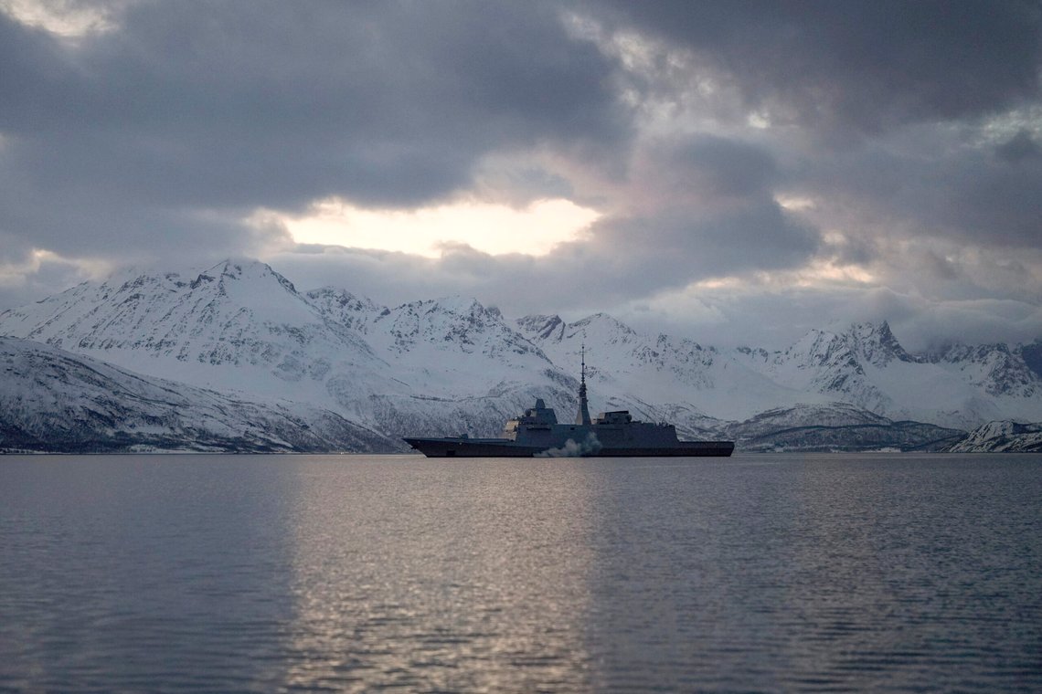 The French navy frigate Normandie patrols in a Norwegian fjord, north of the Arctic circle, Wednesday, March 6, 2024. The French frigate is part of a NATO force conducting exercises in the seas, north of Norway, codenamed Steadfast Defender, which are the largest conducted by the 31 nation military alliance since the cold war.(AP Photo/Thibault Camus) The French navy frigate Normandie patrols in a Norwegian fjord, north of the Arctic circle, Wednesday, March 6, 2024. The French frigate is part of a NATO force conducting exercises in the seas, north of Norway, codenamed Steadfast Defender, which are the largest conducted by the 31 nation military alliance since the cold war.(AP Photo/Thibault Camus)