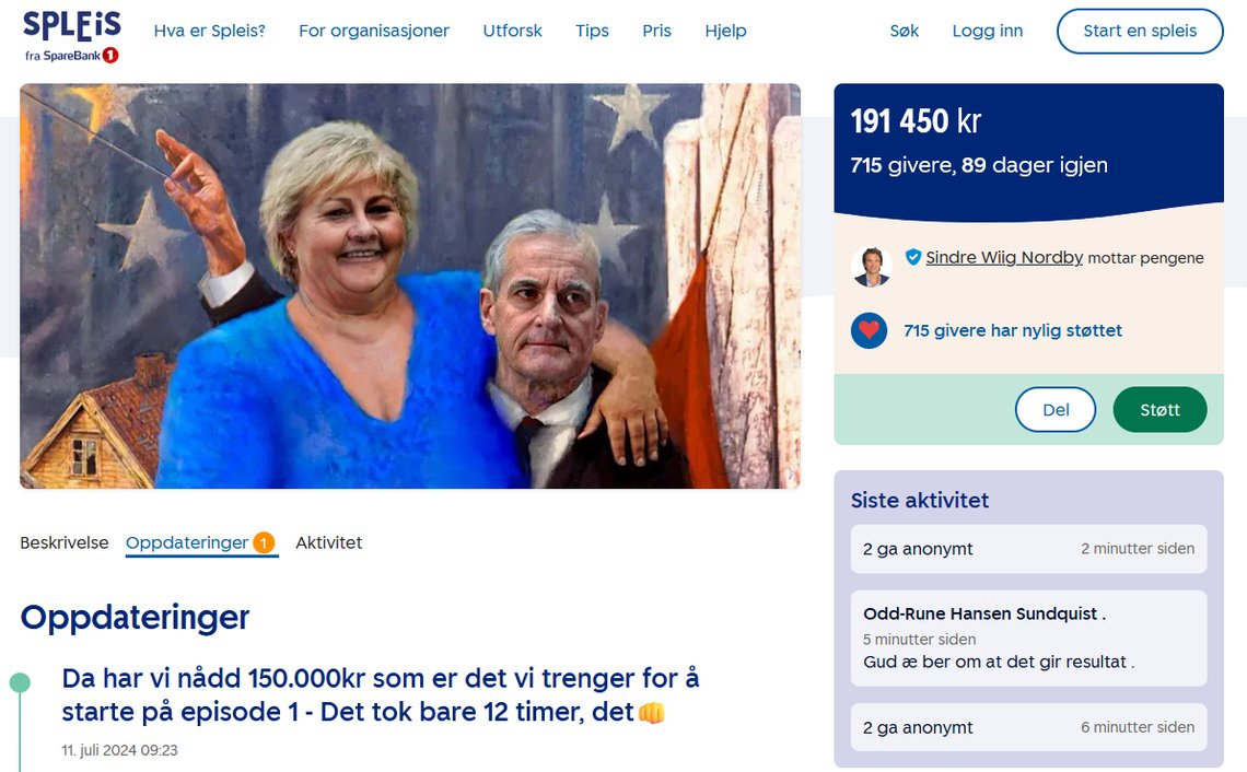 Spleisen til Sindre Wiig Nordby har gått over all forventning, og nærmer seg nå 200.000 kroner. Spleisen til Sindre Wiig Nordby har gått over all forventning, og nærmer seg nå 200.000 kroner.