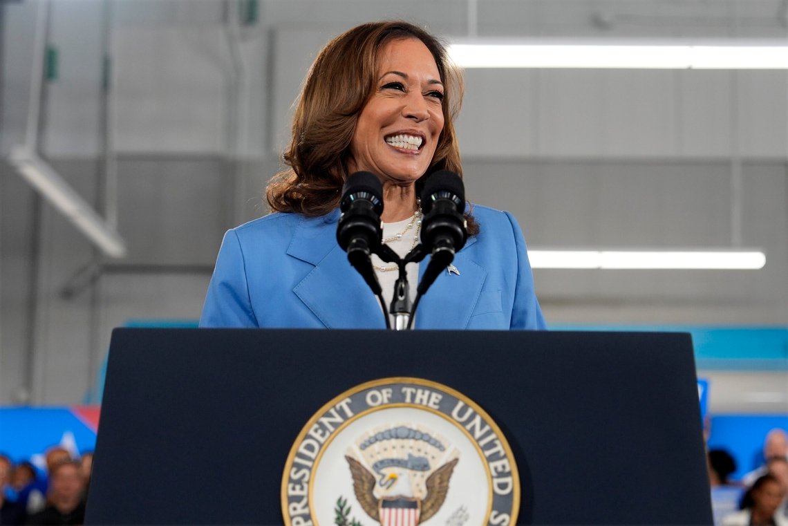 Democratic presidential nominee Vice President Kamala Harris speaks at a campaign event at Hendrick Center for Automotive Excellence on the Scott Northern Wake Campus of Wake Tech Community College in Raleigh, N.C., Friday, Aug. 16, 2024. (AP Photo/Julia Nikhinson) Democratic presidential nominee Vice President Kamala Harris speaks at a campaign event at Hendrick Center for Automotive Excellence on the Scott Northern Wake Campus of Wake Tech Community College in Raleigh, N.C., Friday, Aug. 16, 2024. (AP Photo/Julia Nikhinson)