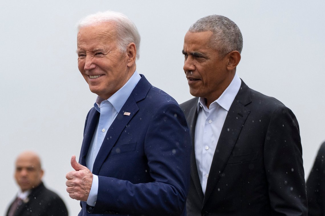 President Joe Biden, left, and former President Barack Obama arrive at John F. Kennedy International Airport, Thursday, March 28, 2024, in New York. (AP Photo/Alex Brandon) President Joe Biden, left, and former President Barack Obama arrive at John F. Kennedy International Airport, Thursday, March 28, 2024, in New York. (AP Photo/Alex Brandon)