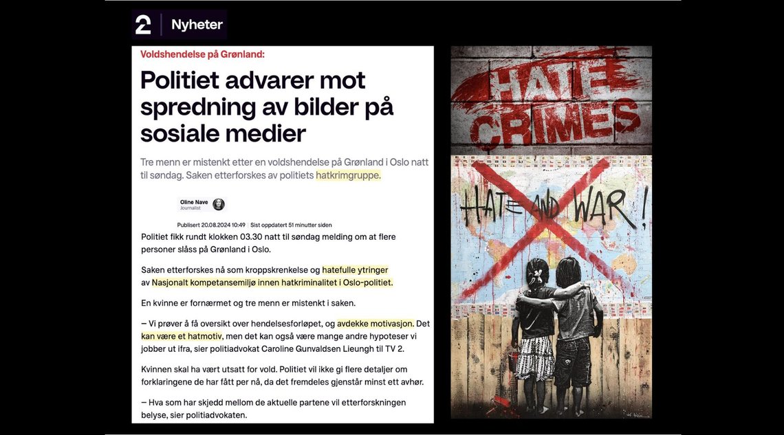 Politiet er nå blitt tildelt rollen som psykoanalytikere, i tillegg til tidligere roller som bestekompiser, boller-og-brus-servitører og dialogpartnere. (Montasje: Kjetil Tveit) Psykoanalytisk politi