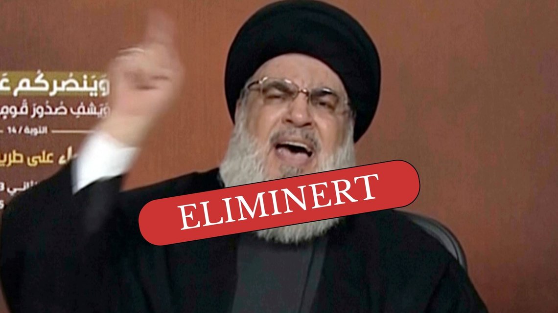 DØD: Den skrikende, sinte, brutale terroristen Hassan Nasrallah er endelig død. Foto: NTB DØD: Den skrikende, sinte, brutale terroristen Hassan Nasrallah er endelig død. Foto: NTB