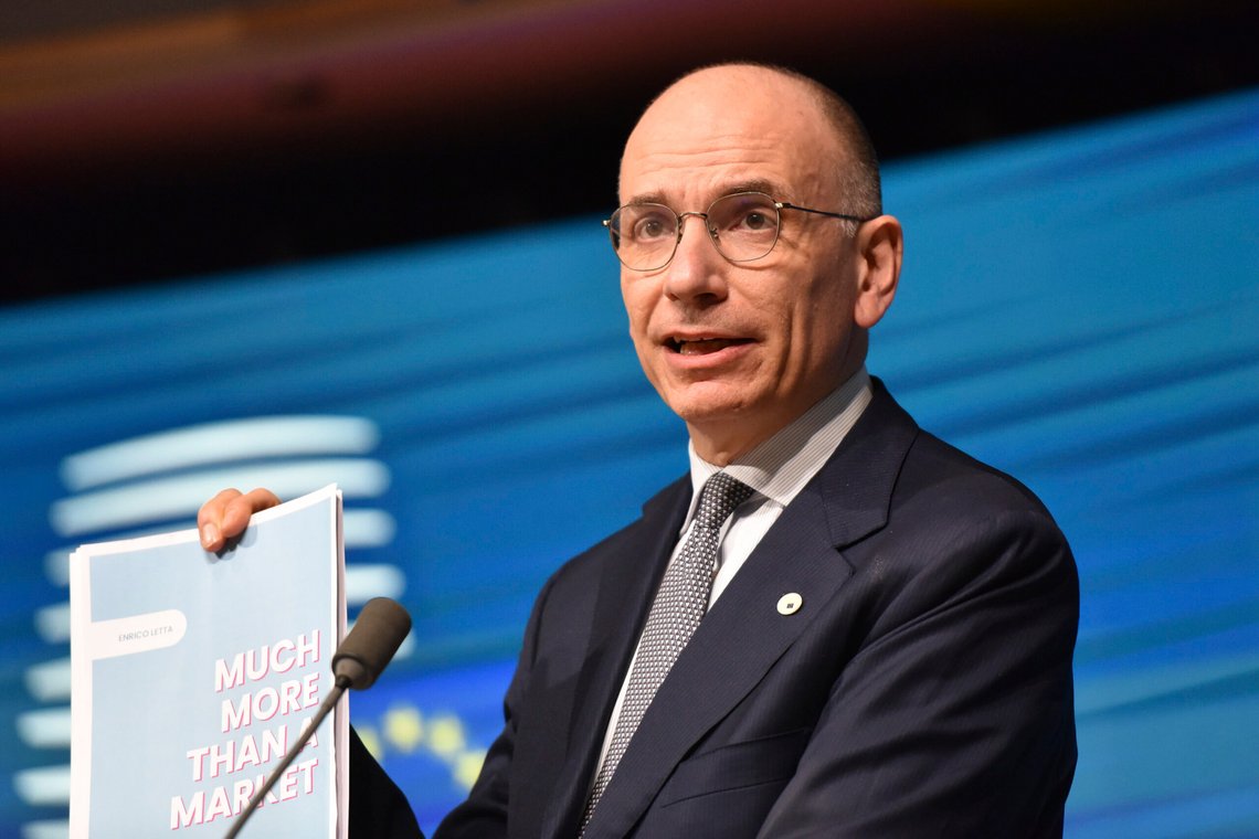 Author of the High-Level Report on the future of the Single Market Enrico Letta address a media conference at an EU summit in Brussels, Thursday, April 18, 2024. (AP Photo/Harry Nakos) Author of the High-Level Report on the future of the Single Market Enrico Letta address a media conference at an EU summit in Brussels, Thursday, April 18, 2024. (AP Photo/Harry Nakos)