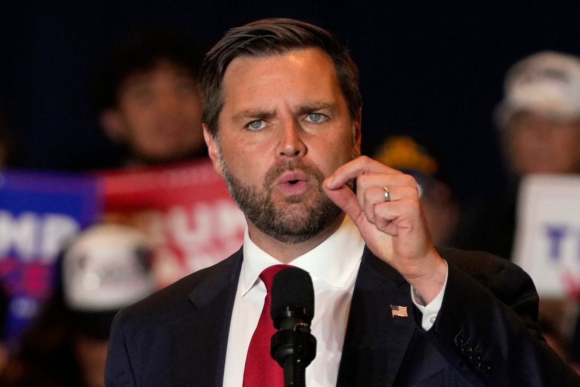 Republican vice presidential nominee Sen. JD Vance, R-Ohio, speaks at a campaign event, Thursday, Sept. 5, 2024, in Phoenix. (AP Photo/Matt York) Republican vice presidential nominee Sen. JD Vance, R-Ohio, speaks at a campaign event, Thursday, Sept. 5, 2024, in Phoenix. (AP Photo/Matt York)