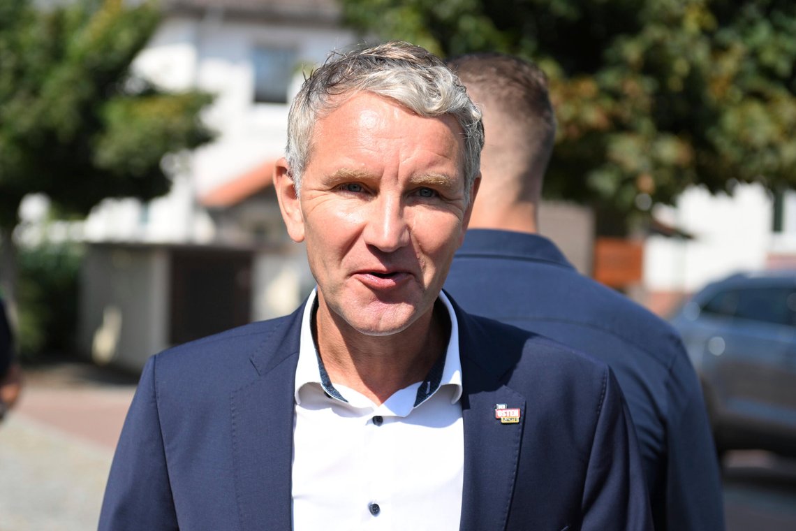 Bjorn Hocke, AfD, leaves after voting in the state election in Thuringia, at a polling station in Bornhagen, Germany, Sunday Sept. 1, 2024. (Swen Pfortner/dpa via AP) Bjorn Hocke, AfD, leaves after voting in the state election in Thuringia, at a polling station in Bornhagen, Germany, Sunday Sept. 1, 2024. (Swen Pfortner/dpa via AP)