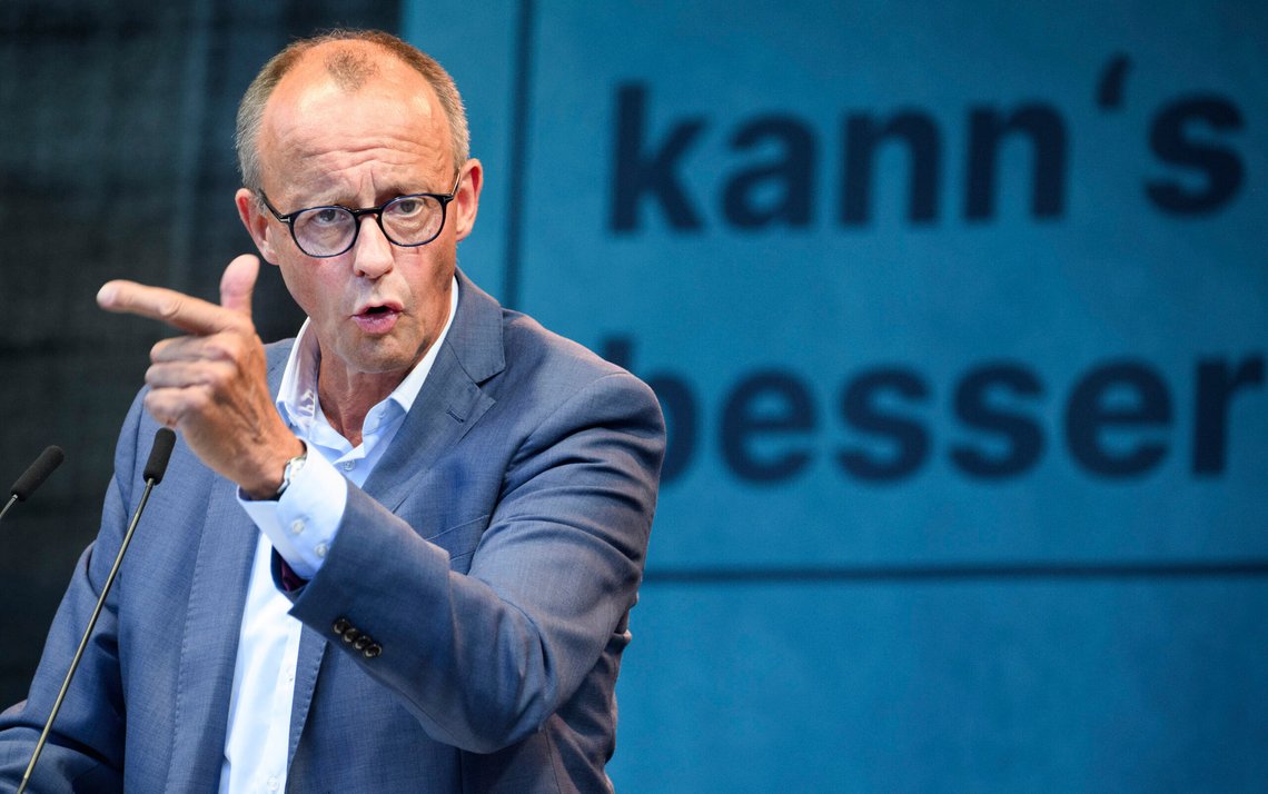 Friedrich Merz, leder av CDU, taler på et CDU-arrangement i forkant av delstatsvalget i Brandenburg som avholdes 22. september. Foto: Bernd von Jutrczenka/dpa via AP/ NTB Friedrich Merz, leder av CDU, taler på et CDU-arrangement i forkant av delstatsvalget i Brandenburg som avholdes 22. september. Foto: Bernd von Jutrczenka/dpa via AP/ NTB