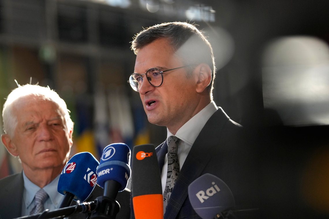 European Union foreign policy chief Josep Borrell, left, and Ukraine's Foreign Minister Dmytro Kuleba speak with the media as they arrive for a meeting of EU foreign ministers at the European Council building in Brussels, Thursday, Aug. 29, 2024. (AP Photo/Virginia Mayo) European Union foreign policy chief Josep Borrell, left, and Ukraine's Foreign Minister Dmytro Kuleba speak with the media as they arrive for a meeting of EU foreign ministers at the European Council building in Brussels, Thursday, Aug. 29, 2024. (AP Photo/Virginia Mayo)