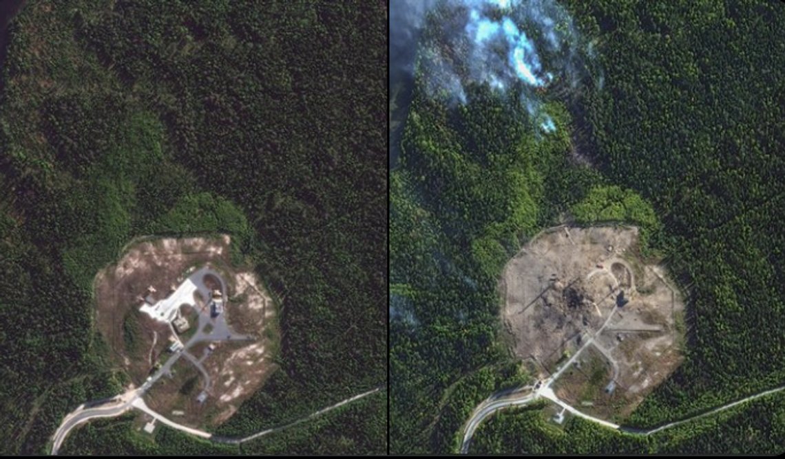 Bilder av oppskytingssiloen på Plesetsk-kosmodromen i Nord-Russland skal ha blitt hardt skadet av et eget missil. Goto: X/ George Barros Bilder av oppskytingssiloen på Plesetsk-kosmodromen i Nord-Russland skal ha blitt hardt skadet av et eget missil. Goto: X/ George Barros