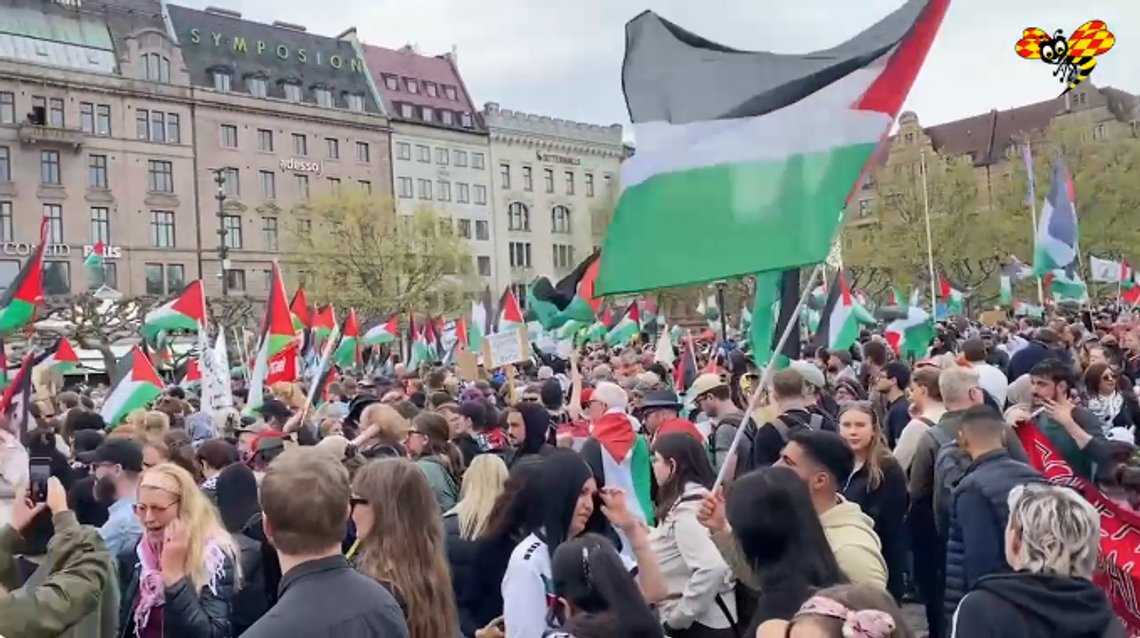 Tidligere pro-palestinsk demonstrasjon i Malmö. Foto: Skjermdump video Expressen Tidligere pro-palestinsk demonstrasjon i Malmö. Foto: Skjermdump video Expressen