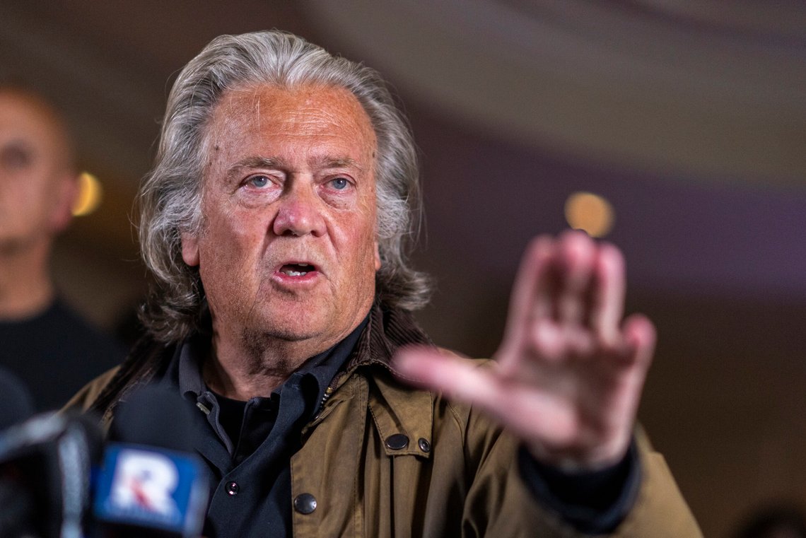 Steve Bannon speaks during a press conference after being released from the Federal Correctional Institution Danbury where he was incarcerated, Oct. 29, 2024, New York. (AP Photo/Eduardo Munoz Alvarez) Steve Bannon speaks during a press conference after being released from the Federal Correctional Institution Danbury where he was incarcerated, Oct. 29, 2024, New York. (AP Photo/Eduardo Munoz Alvarez)