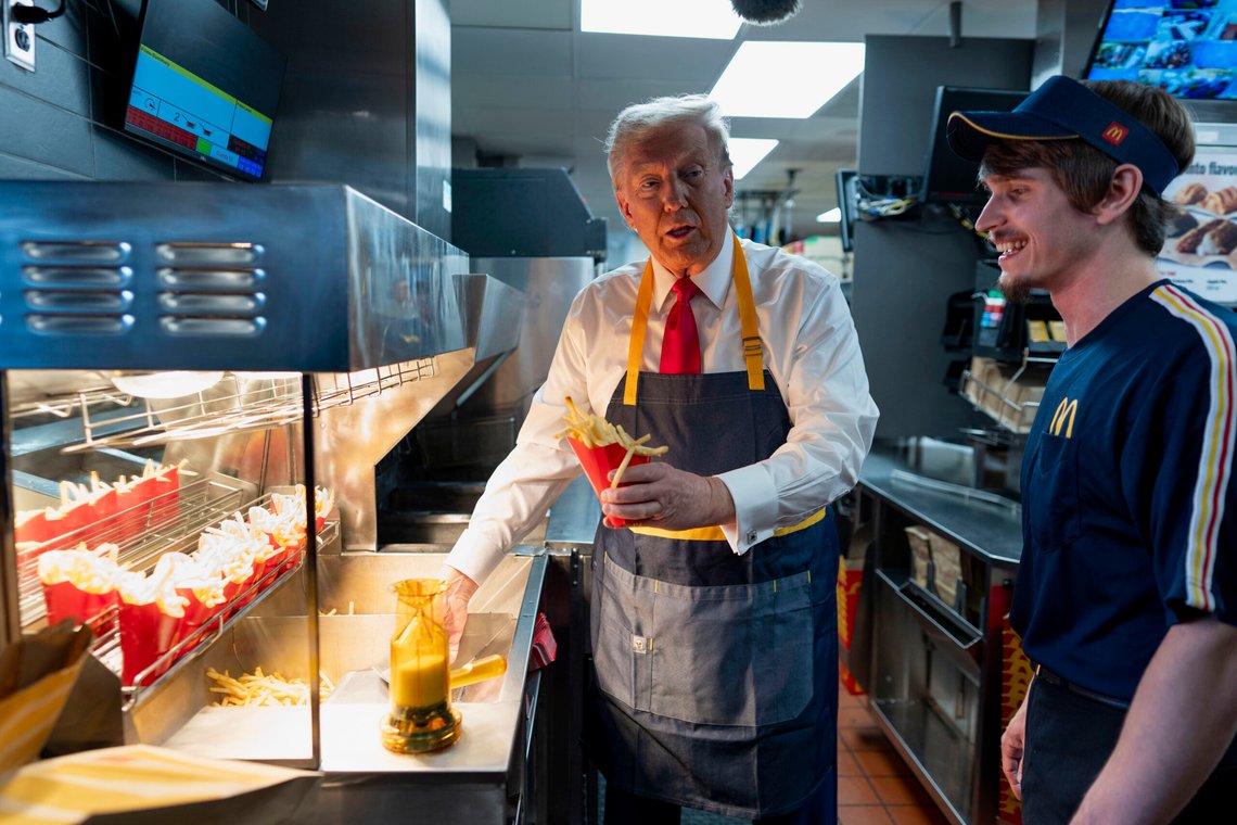 Donald Trumps McDonalds-stunt har satt sinnene i kok hos venstresiden. (Doug Mills/The New York Times via AP, Pool) Donald Trumps McDonalds-stunt har satt sinnene i kok hos venstresiden. (Doug Mills/The New York Times via AP, Pool)
