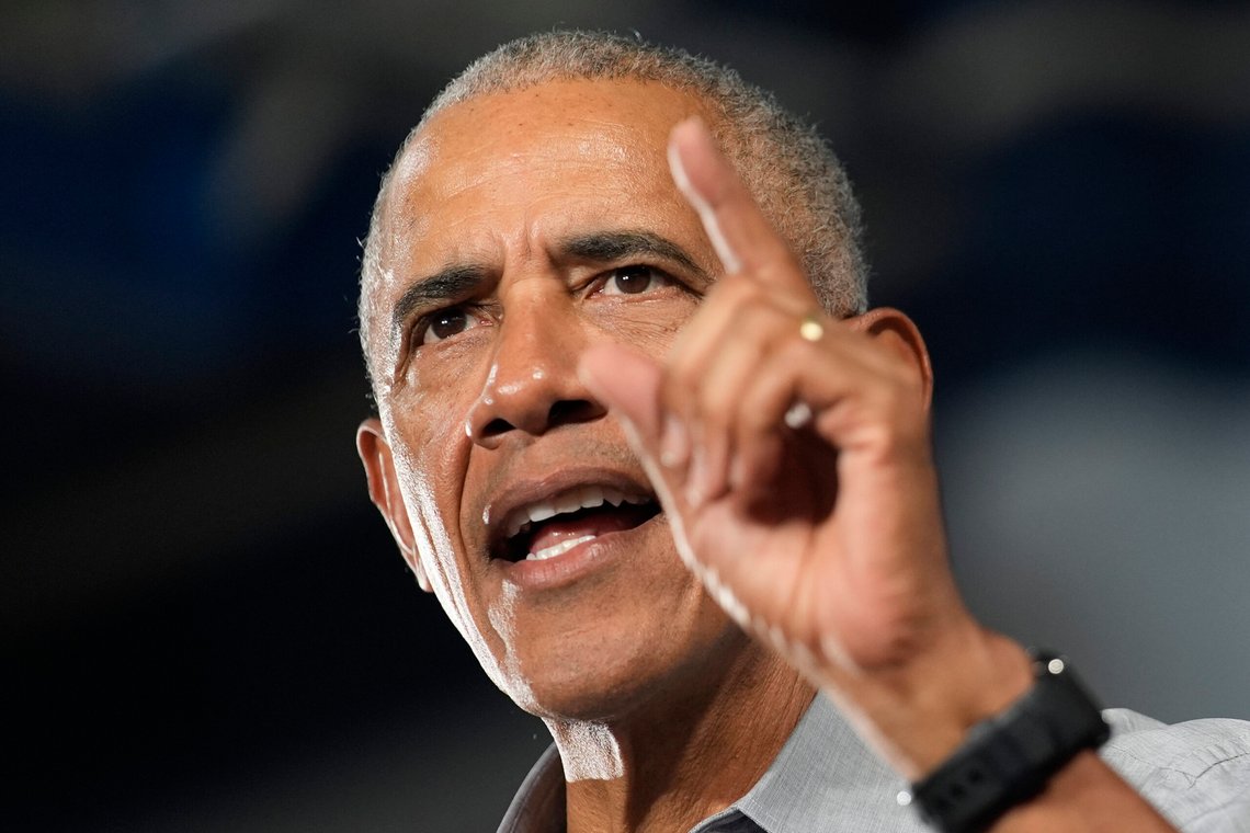 Former President Barack Obama speaks during a campaign rally supporting Democratic presidential nominee Vice President Kamala Harris, Saturday, Oct. 19, 2024, in North Las Vegas, Nev. (AP Photo/John Locher) Former President Barack Obama speaks during a campaign rally supporting Democratic presidential nominee Vice President Kamala Harris, Saturday, Oct. 19, 2024, in North Las Vegas, Nev. (AP Photo/John Locher)