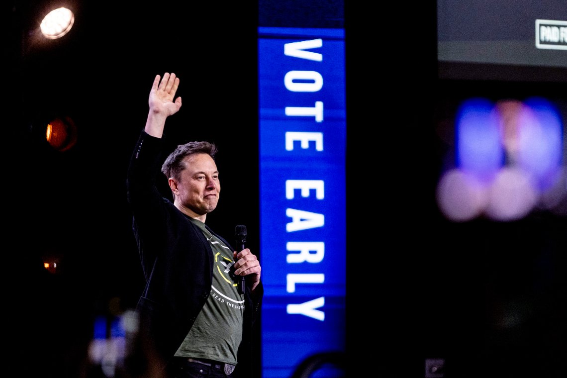 Elon Musk gestures as he speaks at Life Center Church in Harrisburg, Pa., Saturday, Oct. 19, 2024. (Sean Simmers/The Patriot-News via AP) Elon Musk gestures as he speaks at Life Center Church in Harrisburg, Pa., Saturday, Oct. 19, 2024. (Sean Simmers/The Patriot-News via AP)
