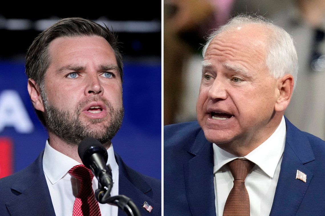 Republikanske J.D. Vance og demokratiske Tim Walz møtes til TV-sendt debatt natt til onsdag norsk tid. Foto: AP / NTB Republikanske J.D. Vance og demokratiske Tim Walz møtes til TV-sendt debatt natt til onsdag norsk tid. Foto: AP / NTB