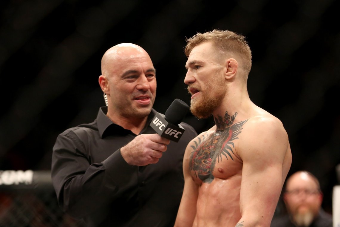 Conor McGregor, of Ireland, is interviewed by Joe Rogan after defeating Dennis Siver at UFC Fight Night, Sunday, Jan. 18, 2015 in Boston. McGregor won via 2nd round TKO. (AP Photo/Gregory Payan) Conor McGregor, of Ireland, is interviewed by Joe Rogan after defeating Dennis Siver at UFC Fight Night, Sunday, Jan. 18, 2015 in Boston. McGregor won via 2nd round TKO. (AP Photo/Gregory Payan)