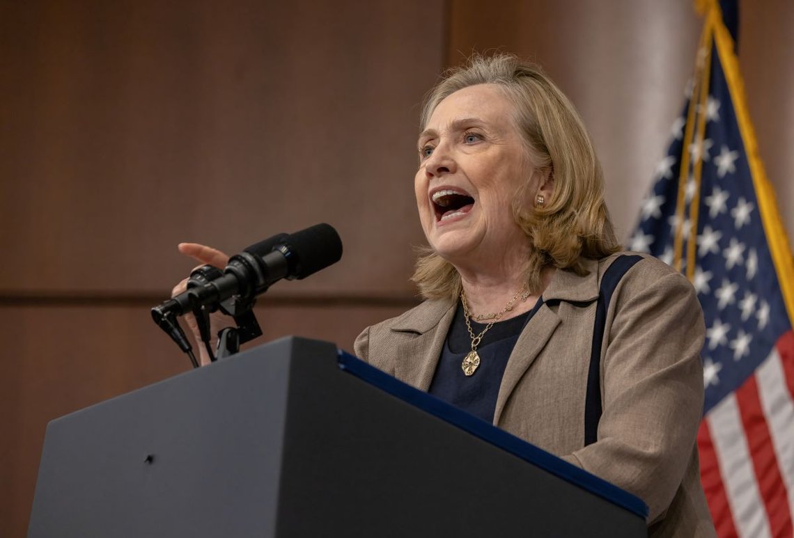 New York - 3. november 2022: Tidligere utenriksminister Hillary Clinton taler på et valgkampmøte på Barnard College i New York City. Foto: Shutterstock av Ben Von Klemperer. New York - 3. november 2022: Tidligere utenriksminister Hillary Clinton taler på et valgkampmøte på Barnard College i New York City. Foto: Shutterstock av Ben Von Klemperer.