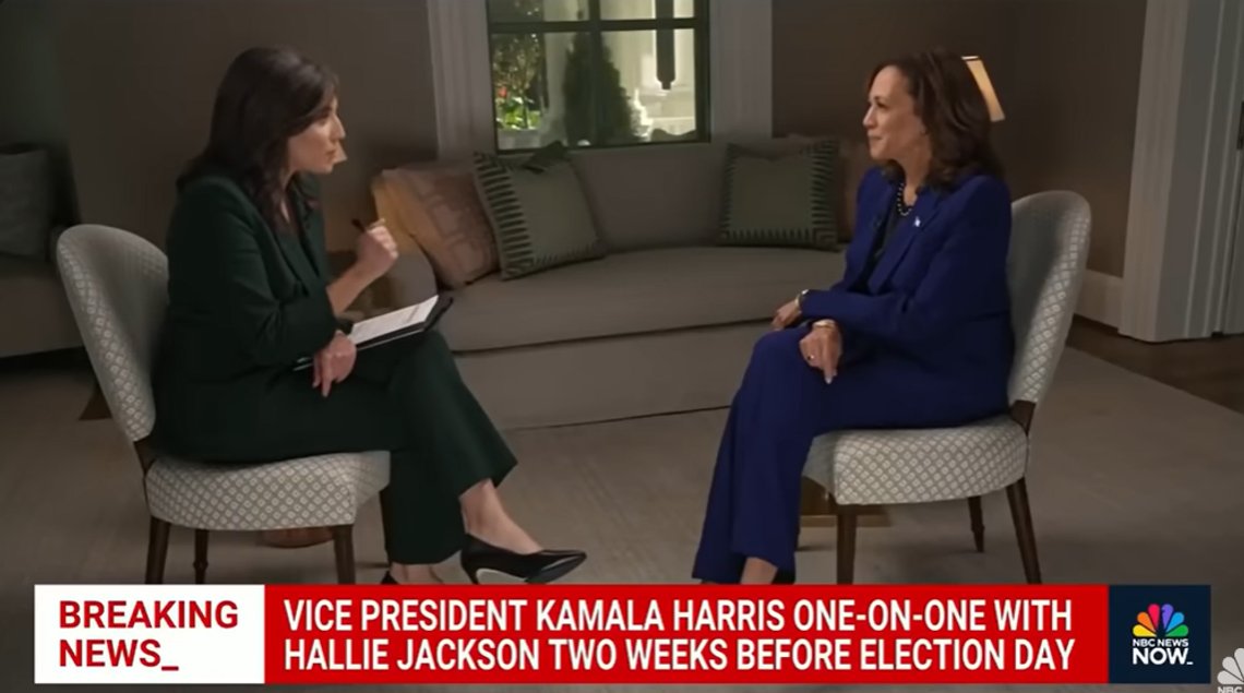 Kamala Harris var ikke akkurat i løvens hule under tirsdagens intervju med NBC News, men allikevel klarte hun ikke å forklare noe særlig om hva hun skulle gjøre som president. Stillbilde NBC Kamala Harris var ikke akkurat i løvens hule under tirsdagens intervju med NBC News, men allikevel klarte hun ikke å forklare noe særlig om hva hun skulle gjøre som president. Stillbilde NBC