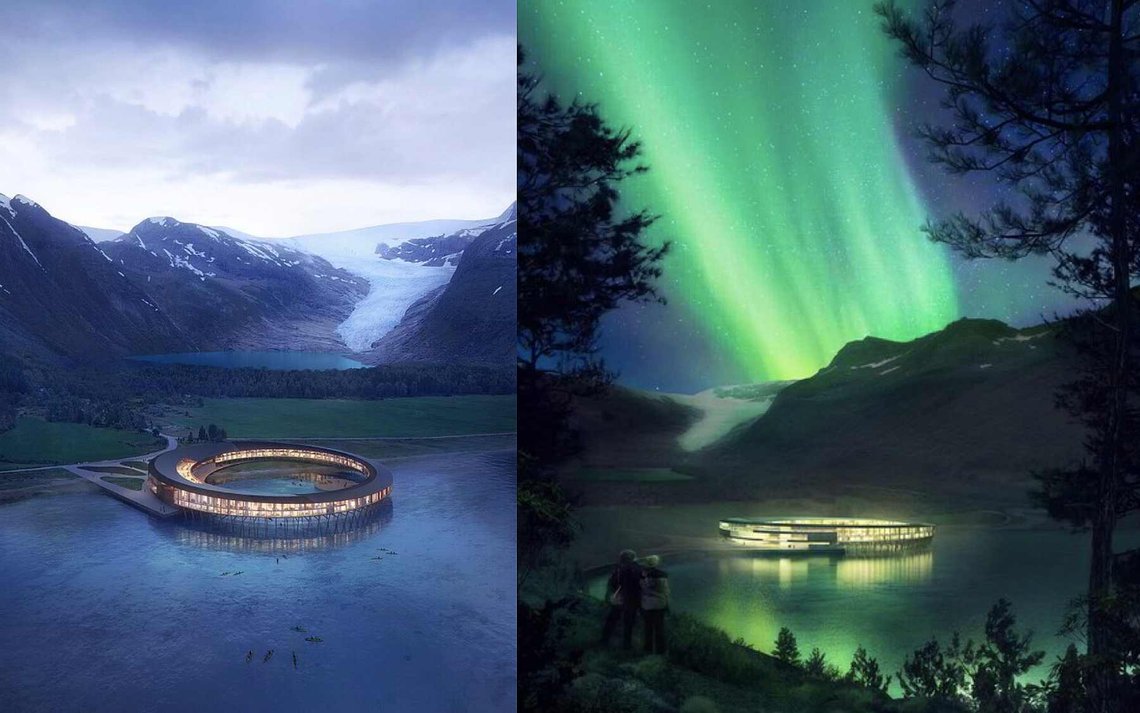 Arkitektfirmaet Snøhettas konseptillustrasjoner av Svart Hotell i fjæresteinene ved foten av Svartisen i Glomfjord i Meløy kommune i Nordland. Arkitektfirmaet Snøhettas konseptillustrasjoner av Svart Hotell i fjæresteinene ved foten av Svartisen i Glomfjord i Meløy kommune i Nordland.