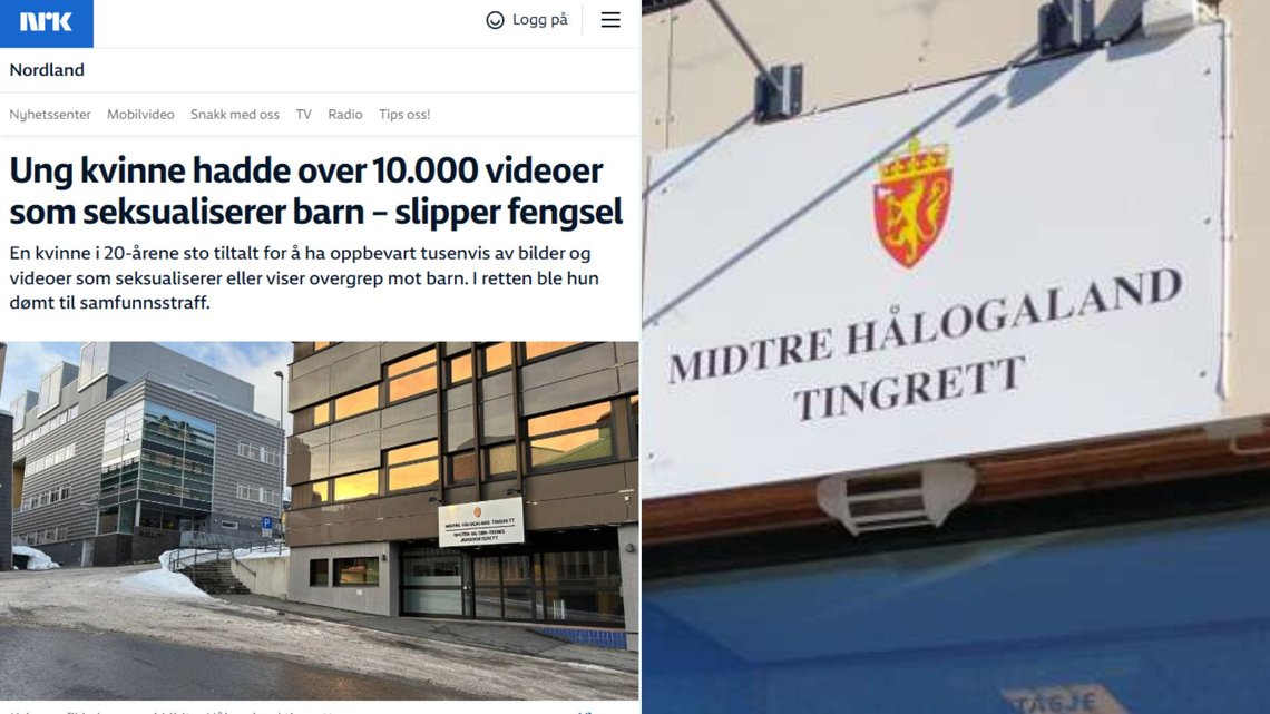 MANN DØMT: En mann i 20-årene er dømt for besittelse av en voldsom mengde overgrepsmateriale av barn. I NRK blir han omtalt som kvinne, og det skrives ikke noe sted at vedkommende er født som mann, og er transperson. Foto: NRK MANN DØMT: En mann i 20-årene er dømt for besittelse av en voldsom mengde overgrepsmateriale av barn. I NRK blir han omtalt som kvinne, og det skrives ikke noe sted at vedkommende er født som mann, og er transperson. Foto: NRK