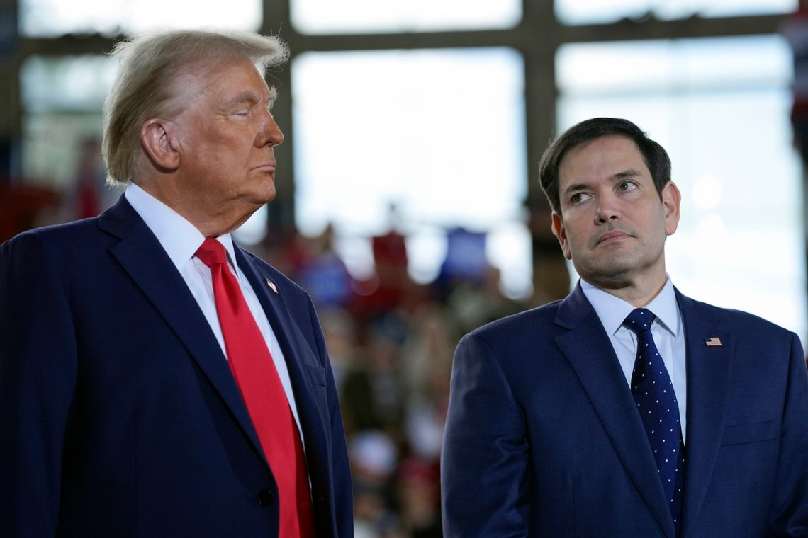 Republican presidential nominee former President Donald Trump speaks with Sen. Marco Rubio, R-Fla., during a campaign rally at J.S. Dorton Arena, Monday, Nov. 4, 2024, in Raleigh, N.C. (AP Photo/Evan Vucci) Republican presidential nominee former President Donald Trump speaks with Sen. Marco Rubio, R-Fla., during a campaign rally at J.S. Dorton Arena, Monday, Nov. 4, 2024, in Raleigh, N.C. (AP Photo/Evan Vucci)