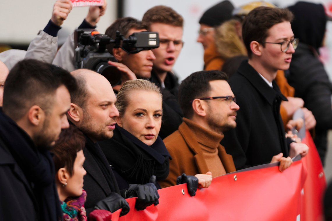 Yulia Navalnaya, center, with Russian opposition politician Vladimir Kara-Murza, center left, and Ilya Yashin, center right, lead a demonstration under the slogan "Stop Putin! Stop the War! Freedom for Political Prisoners!" in Berlin, Germany, Sunday, Nov. 17, 2024. (AP Photo/Markus Schreiber) Yulia Navalnaya, center, with Russian opposition politician Vladimir Kara-Murza, center left, and Ilya Yashin, center right, lead a demonstration under the slogan "Stop Putin! Stop the War! Freedom for Political Prisoners!" in Berlin, Germany, Sunday, Nov. 17, 2024. (AP Photo/Markus Schreiber)