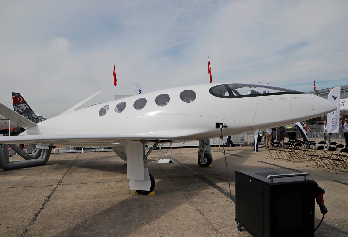 An Israeli Eviation Alice electric aircraft electric aircraft is displayed at Paris Air Show, in Le Bourget, east of Paris, France, Tuesday, June 18, 2019. Israeli startup Eviation displayed an all-electric airplane prototype dubbed Alice at the Paris Air Show, as the aviation industry increasingly looks to electric and hybrid technology because of pressure from regulators and the public to reduce emissions. (AP Photo/Michel Euler) An Israeli Eviation Alice electric aircraft electric aircraft is displayed at Paris Air Show, in Le Bourget, east of Paris, France, Tuesday, June 18, 2019. Israeli startup Eviation displayed an all-electric airplane prototype dubbed Alice at the Paris Air Show, as the aviation industry increasingly looks to electric and hybrid technology because of pressure from regulators and the public to reduce emissions. (AP Photo/Michel Euler)
