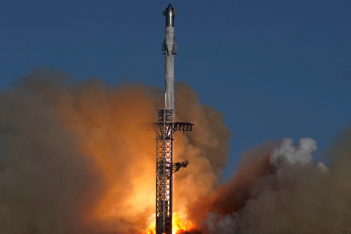 SpaceX's mega rocket Starship lifts off for a test flight from Starbase in Boca Chica, Texas, Tuesday, Nov. 19, 2024. (AP Photo/Eric Gay) SpaceX's mega rocket Starship lifts off for a test flight from Starbase in Boca Chica, Texas, Tuesday, Nov. 19, 2024. (AP Photo/Eric Gay)