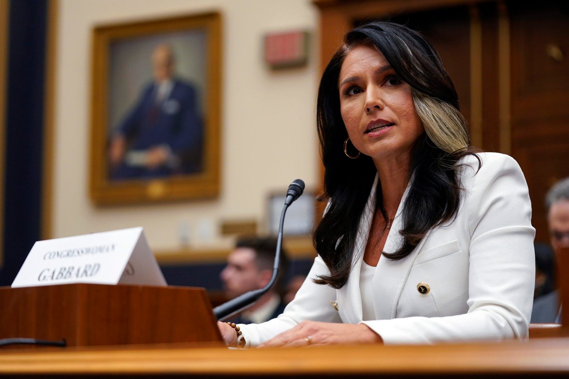 Former Rep. Tulsi Gabbard, D-Hawaii., testifies during a House Judiciary subcommittee hearing on what Republicans say is the politicization of the FBI and Justice Department and attacks on American civil liberties, on Capitol Hill, Thursday, Feb. 9, 2023, in Washington. (AP Photo/Carolyn Kaster) Former Rep. Tulsi Gabbard, D-Hawaii., testifies during a House Judiciary subcommittee hearing on what Republicans say is the politicization of the FBI and Justice Department and attacks on American civil liberties, on Capitol Hill, Thursday, Feb. 9, 2023, in Washington. (AP Photo/Carolyn Kaster)