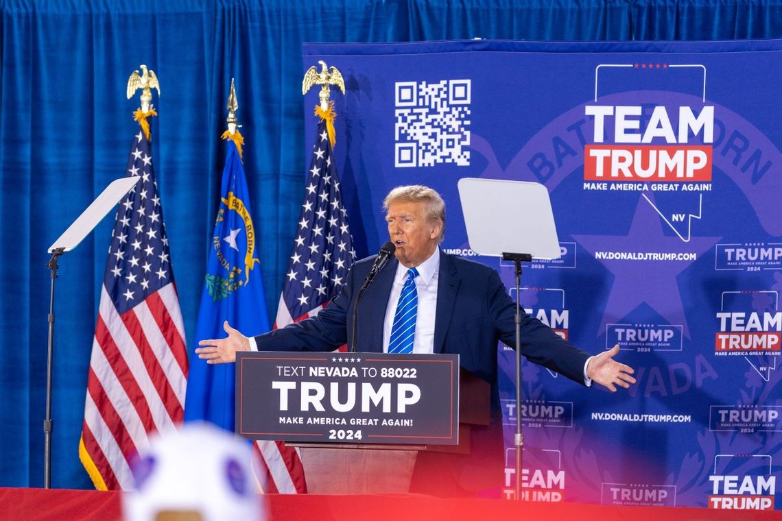 Las Vegas, Nevada - 27. januar 2024: Tidligere president Donald Trump driver valgkamp i Las Vegas i forkant av primærvalget i Nevada. Las Vegas, Nevada - 27. januar 2024: Tidligere president Donald Trump driver valgkamp i Las Vegas i forkant av primærvalget i Nevada.