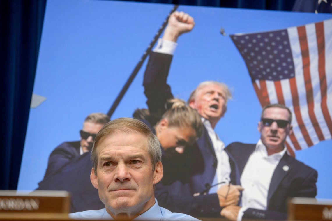 Rep. Jim Jordan, R-Ohio, listens as U.S. Secret Service Director Kimberly Cheatle testifies before the House Oversight and Accountability Committee about the attempted assassination of former President Donald Trump at a campaign event in Pennsylvania, at the Capitol in Washington, Monday, July 22, 2024. (AP Photo/Rod Lamkey, Jr.) Rep. Jim Jordan, R-Ohio, listens as U.S. Secret Service Director Kimberly Cheatle testifies before the House Oversight and Accountability Committee about the attempted assassination of former President Donald Trump at a campaign event in Pennsylvania, at the Capitol in Washington, Monday, July 22, 2024. (AP Photo/Rod Lamkey, Jr.)