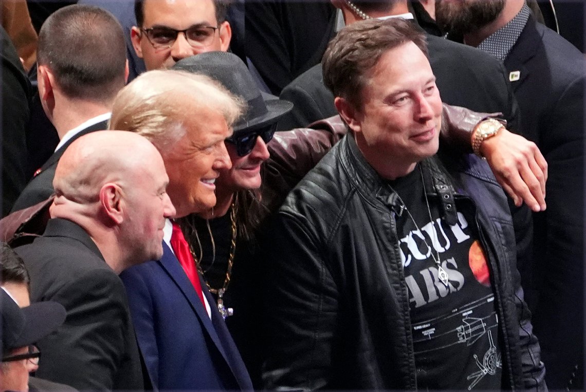 Donald Trump poserer for et bilde med Dana White, Kid Rock og Elon Musk på UFC 309 i Madison Square Garden, 16. november 2024, i New York. Nå er kanskje hvetebrødsdagene over. Foto: AP /Evan Vucci/ NTB Donald Trump poserer for et bilde med Dana White, Kid Rock og Elon Musk på UFC 309 i Madison Square Garden, 16. november 2024, i New York. Nå er kanskje hvetebrødsdagene over. Foto: AP /Evan Vucci/ NTB