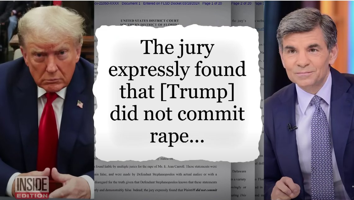 Foto: Skjermbilde fra YouTube: Inside Edition: Trump Sues ABC News and George Stephanopoulos for Defamation. Foto: Skjermbilde fra YouTube: Inside Edition: Trump Sues ABC News and George Stephanopoulos for Defamation.