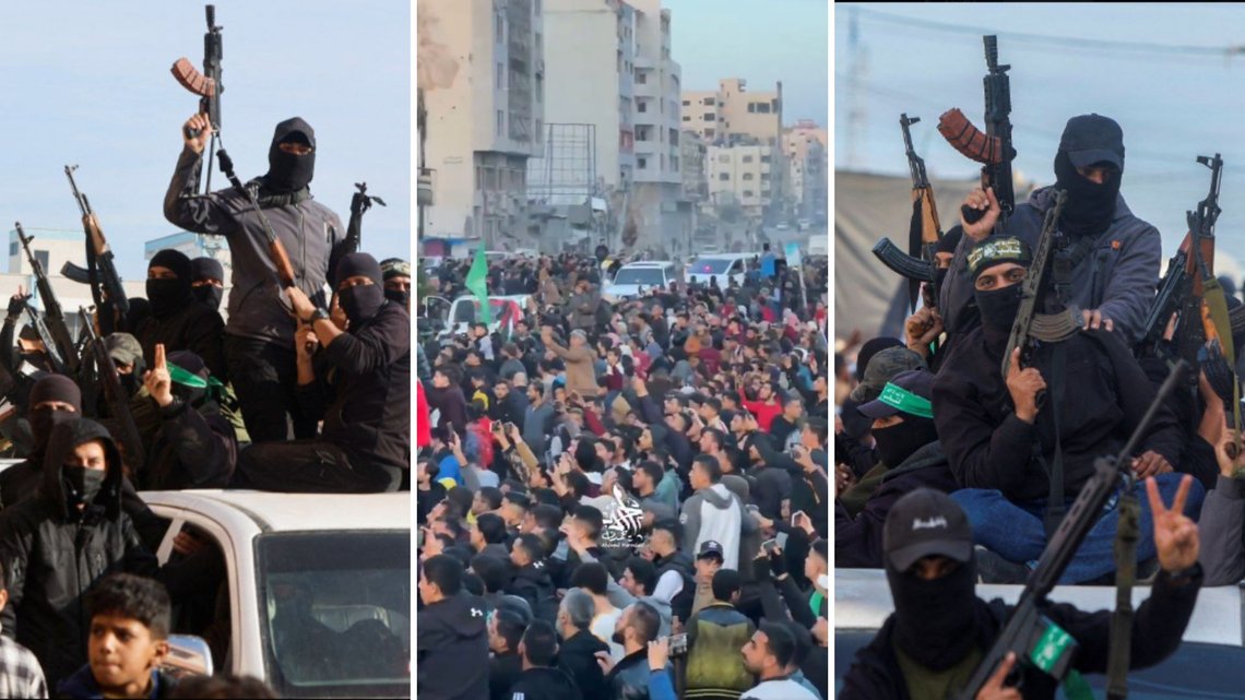 FEIRING: Alle krefter var ute for å feire det Hamas-propagandaen fremstiller som seier over sionistene, og stopp av det påståtte folkemordet mot arabere på Gazastripen. Foto: X FEIRING: Alle krefter var ute for å feire det Hamas-propagandaen fremstiller som seier over sionistene, og stopp av det påståtte folkemordet mot arabere på Gazastripen. Foto: X