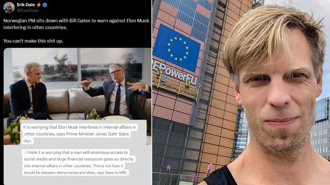 FARLIG MEME: Dette innlegget ble delt av Erik Dale, og EU-kommisjonens talsmann bekrefter at han kan bli del av etterforskningen mot Elon Musk og X. Foto: Privat FARLIG MEME: Dette innlegget ble delt av Erik Dale, og EU-kommisjonens talsmann bekrefter at han kan bli del av etterforskningen mot Elon Musk og X. Foto: Privat