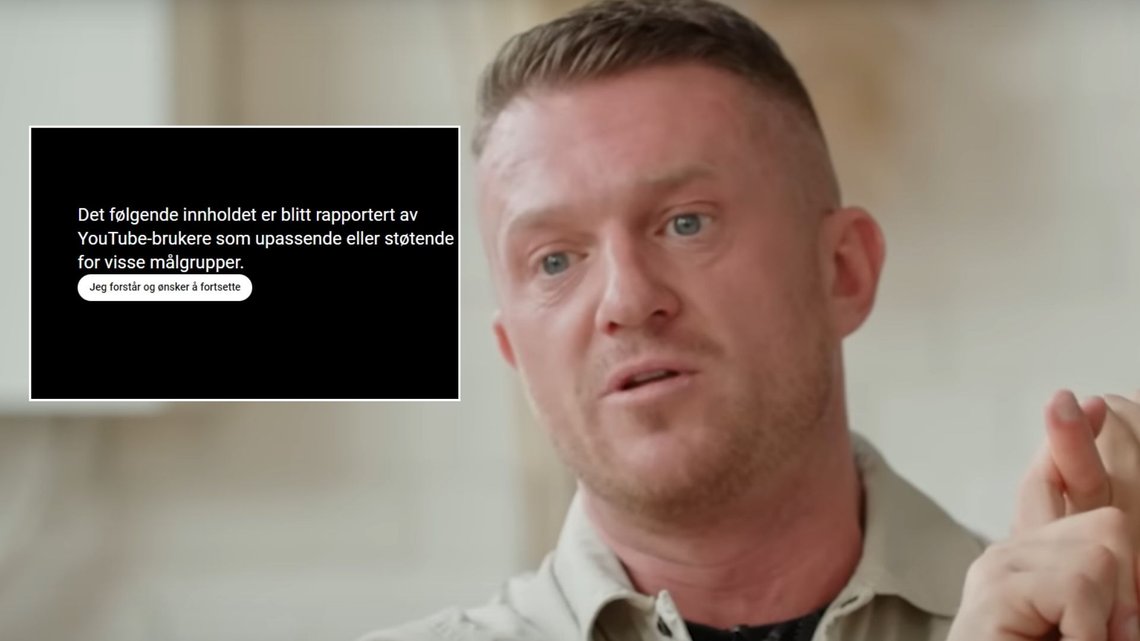GROOMING: I dette intervjuet snakker Tommy Robinson med Jordan Peterson om de forferdelige grooming-skandalene i Storbritannia, hvor både politi og barnevern var med å dekke over omfanget i mange år. Like etter enda flere saker dukker opp, blir intervjuet sensurert. Foto: YouTube GROOMING: I dette intervjuet snakker Tommy Robinson med Jordan Peterson om de forferdelige grooming-skandalene i Storbritannia, hvor både politi og barnevern var med å dekke over omfanget i mange år. Like etter enda flere saker dukker opp, blir intervjuet sensurert. Foto: YouTube
