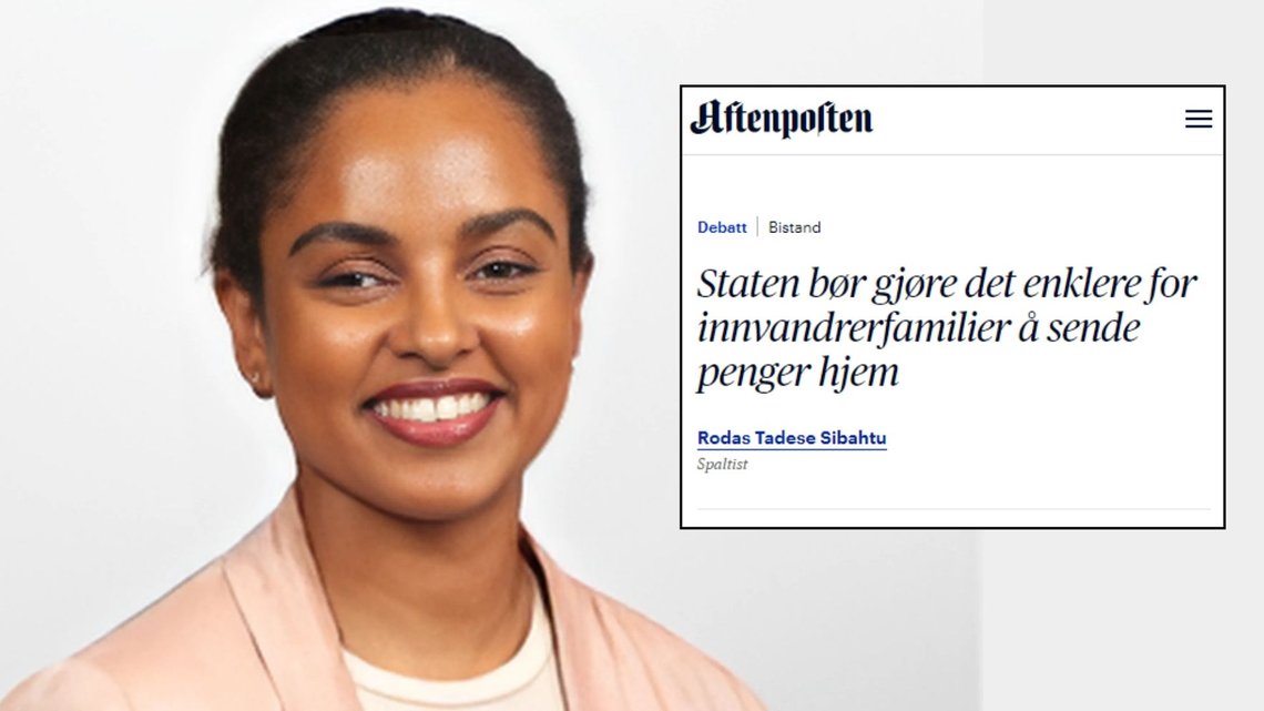 FREKKHET: Den nye Aftenposten-spaltisten, Rodas Tadese Sibahtu, mener Norge må subsidiere innvandrere med skattefradrag for å sende penger hjem. Foto: LinkedIn/Aftenposten FREKKHET: Den nye Aftenposten-spaltisten, Rodas Tadese Sibahtu, mener Norge må subsidiere innvandrere med skattefradrag for å sende penger hjem. Foto: LinkedIn/Aftenposten